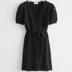 & other stories Black Cotton Crochet Mini Wrap Dress Small